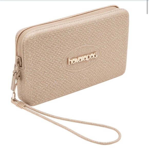 NWT HAVAIANAS MINI BAG GLITTER Shimmering Gold Wristlet - Picture 1 of 8